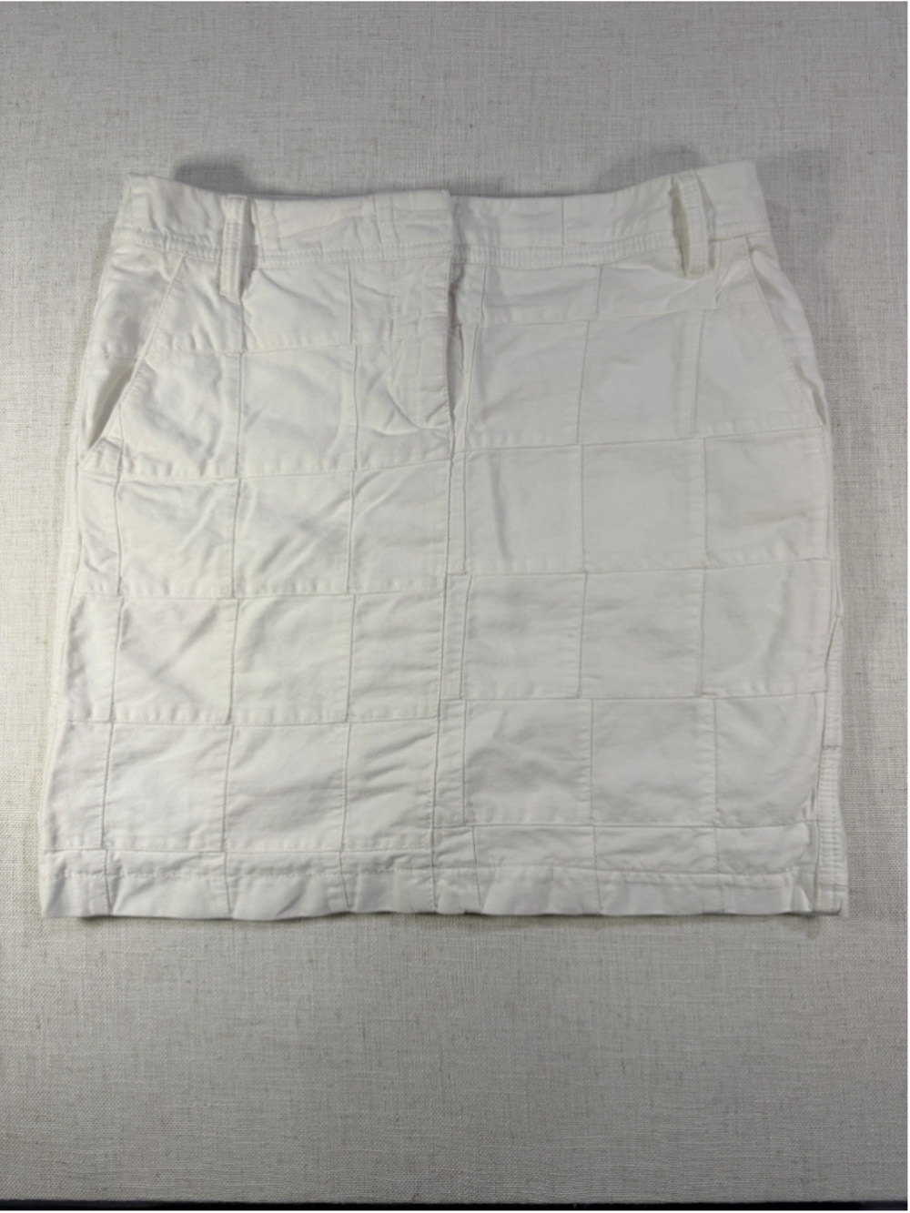 Ann Taylor LOFT Patchwork Cotton A-Line Utility Mini Skirt Off White Size 0